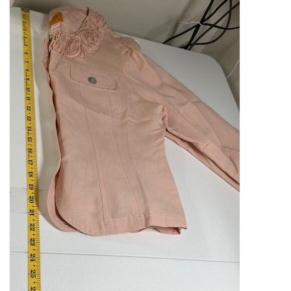 Ruby Road Jacket Women 12 Peach Pink Rose Embellished Collar Blazer Linen Office - Picture 9 of 9